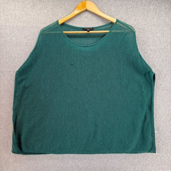 Eileen Fisher Womens Large Wool Knit Short Sleeve Sweater Top Green Drape FLAWED - Picture 3 of 13